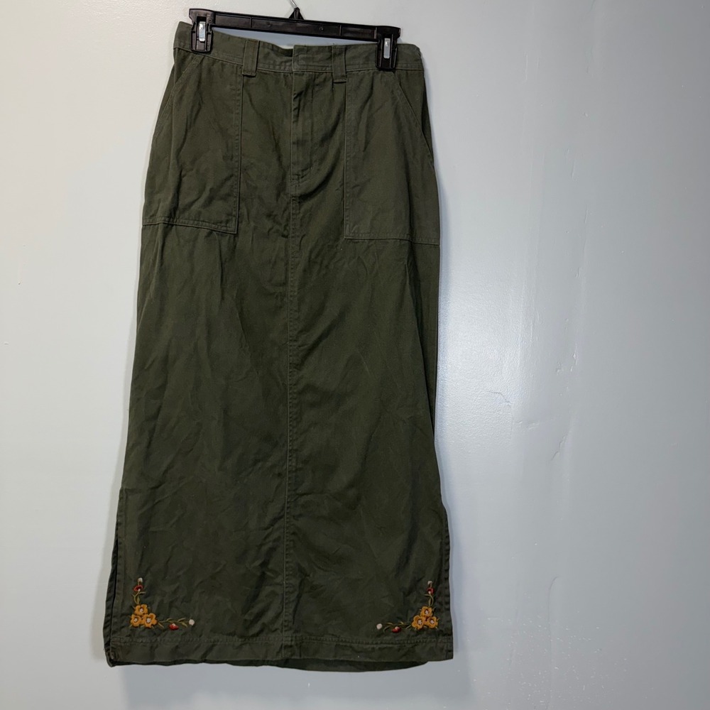 Vintage White Stag Forest Night Olive Green Embroidered Maxi Skirt 6 WSS13468